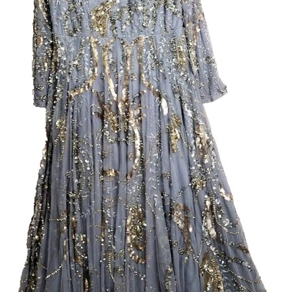 NWT MAC DUGGAL MOTHER OF THE BRIDE EMBELLISHED SEQUIN PLATINUM DRESS 5217‎ - Picture 6 of 15